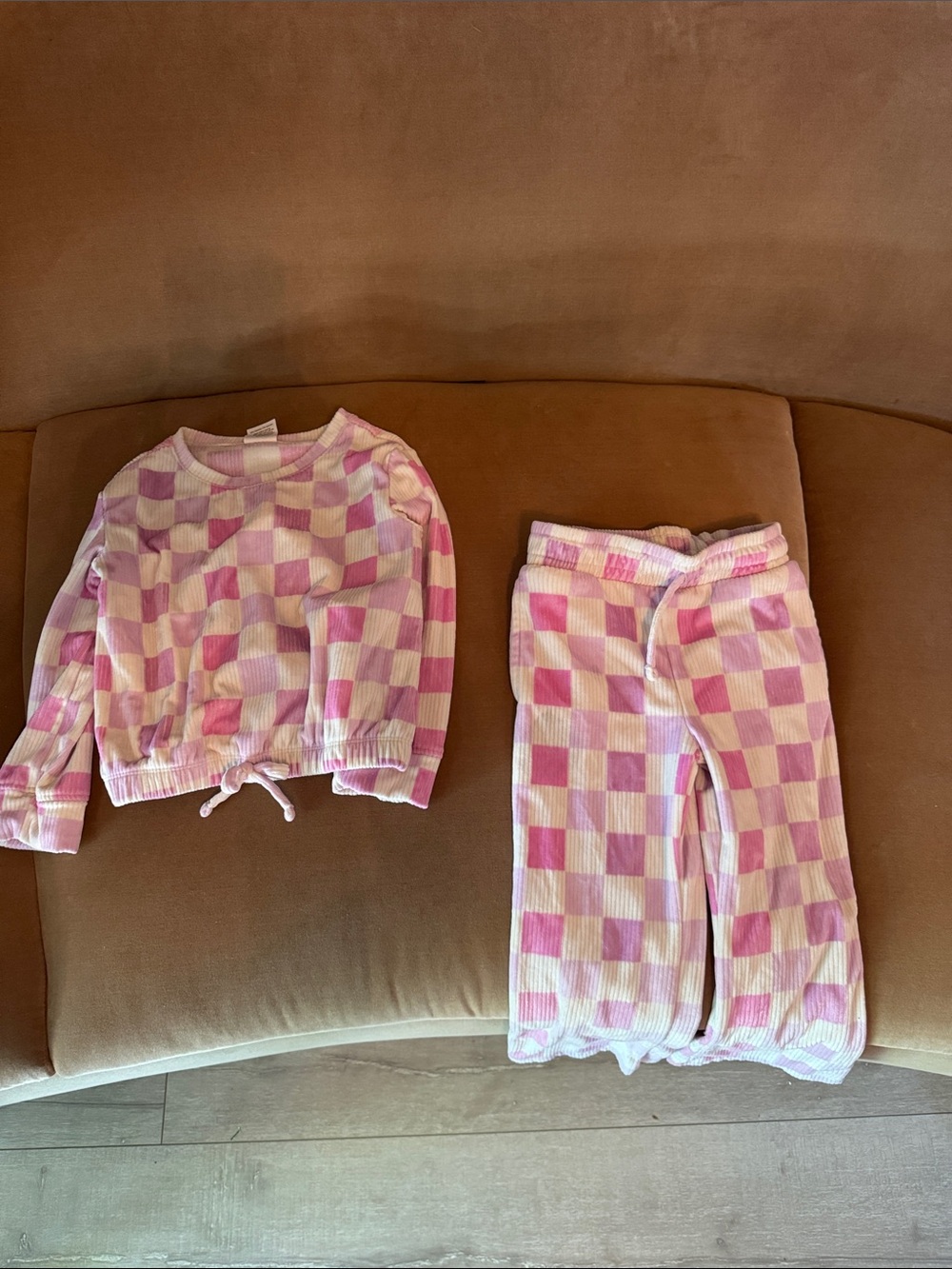 Pink Checkerboard Kids Sweat Set - Soft Long Sleeve Top & Pants